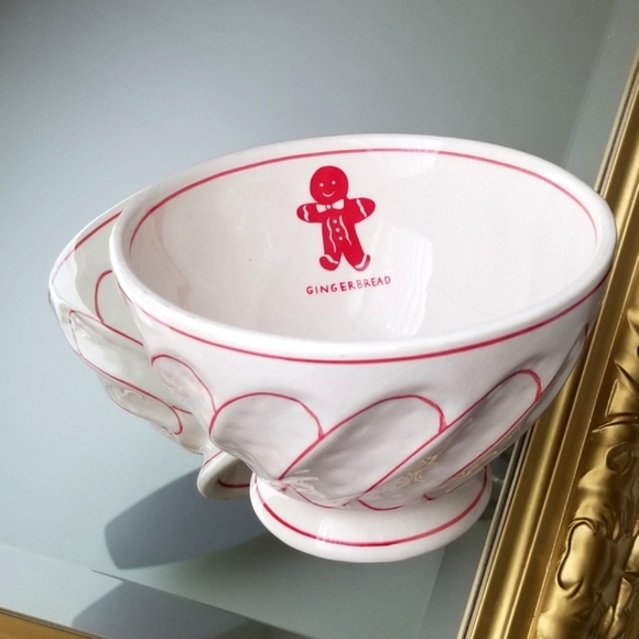 ❗Anthropologie Molly Hatch White and Red Gingerbread Man Bowl❗ - Picture 1 of 4